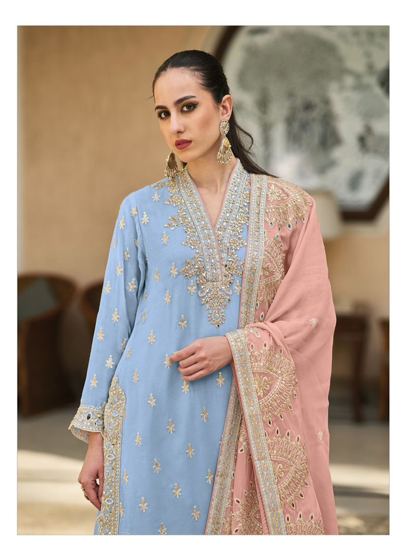 Indian Pakistani Palazzo Suit Set in Sky Blue