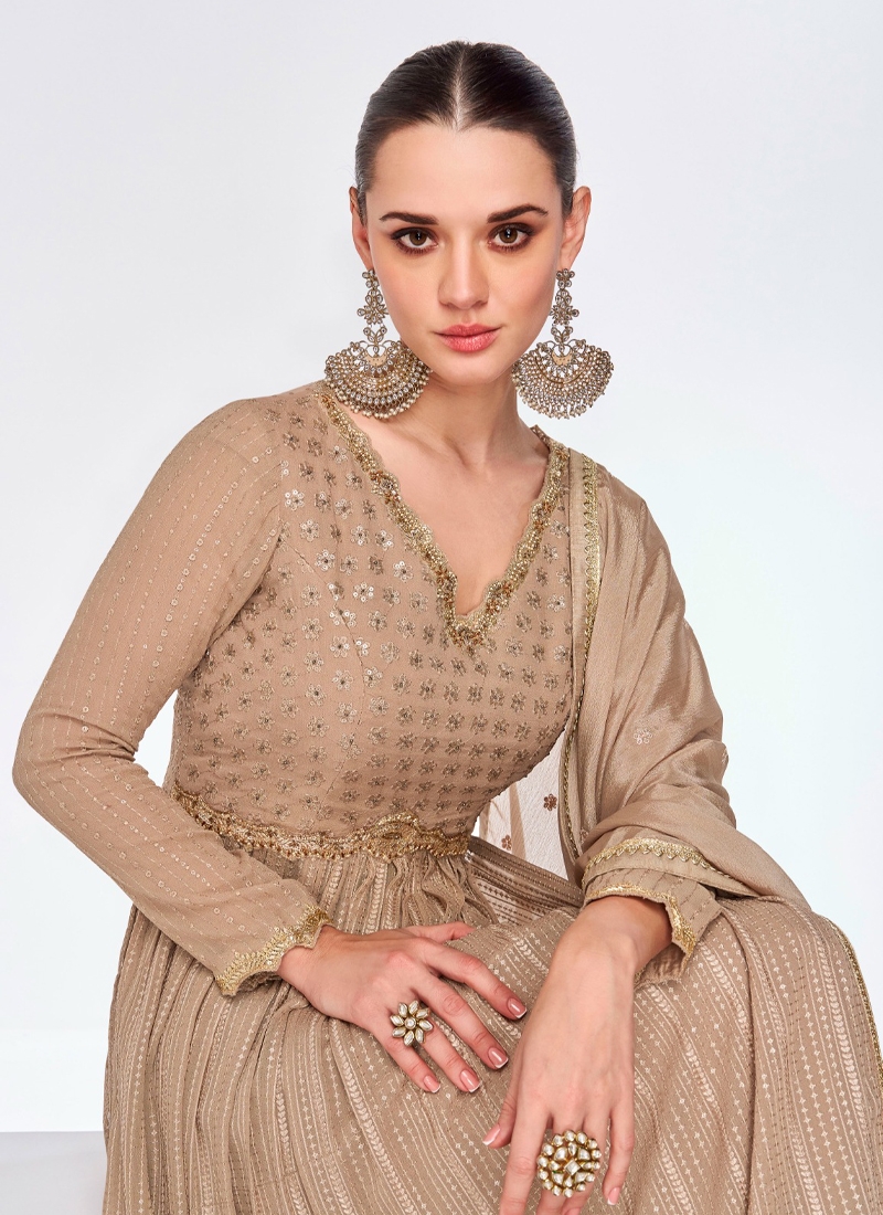 Long Georgette Kurta palazzo set in Beige