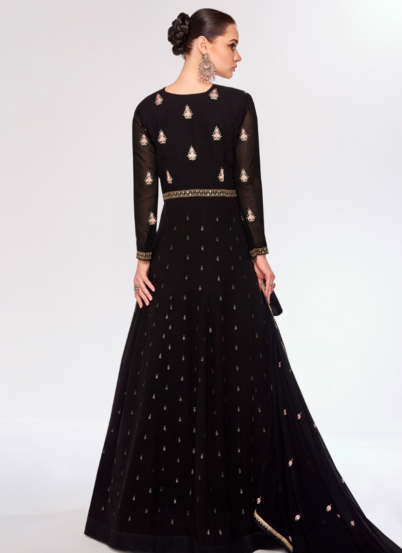 Pure Chinon Anarkali Suit in Black