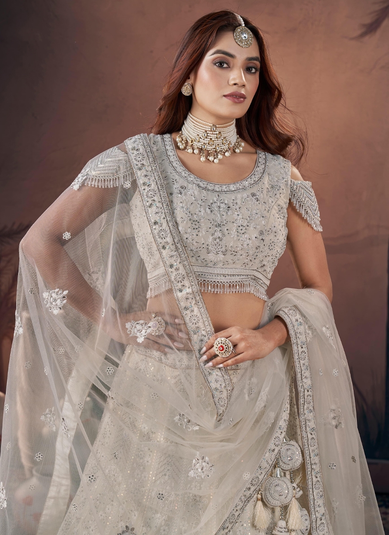 Handwork bridal georgette lehenga in Off White