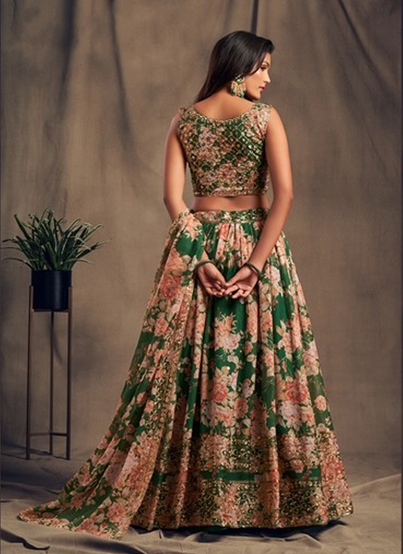 Ethinic Organza Lehenga in Green