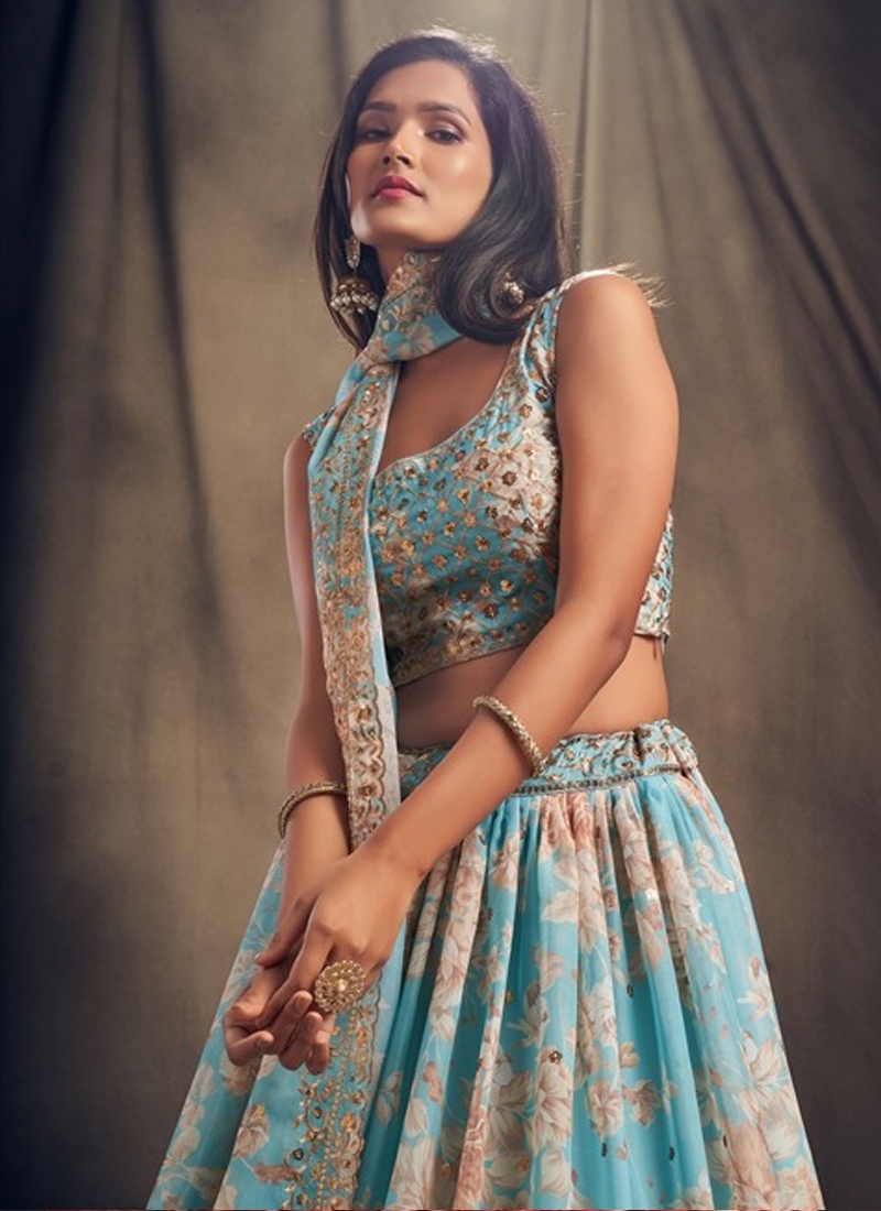 Ethinic Organza Lehenga in Sky Blue