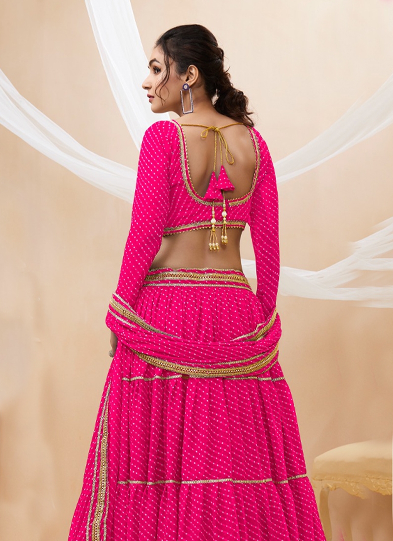 Leheriya Print Pure Georgette Lehenga Choli with Duppatta in Pink