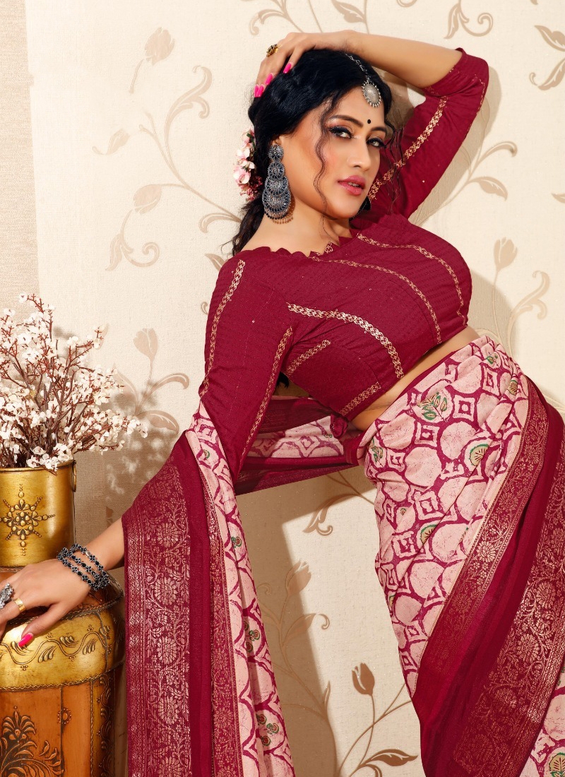 Partywear dola silk saree in Maroon