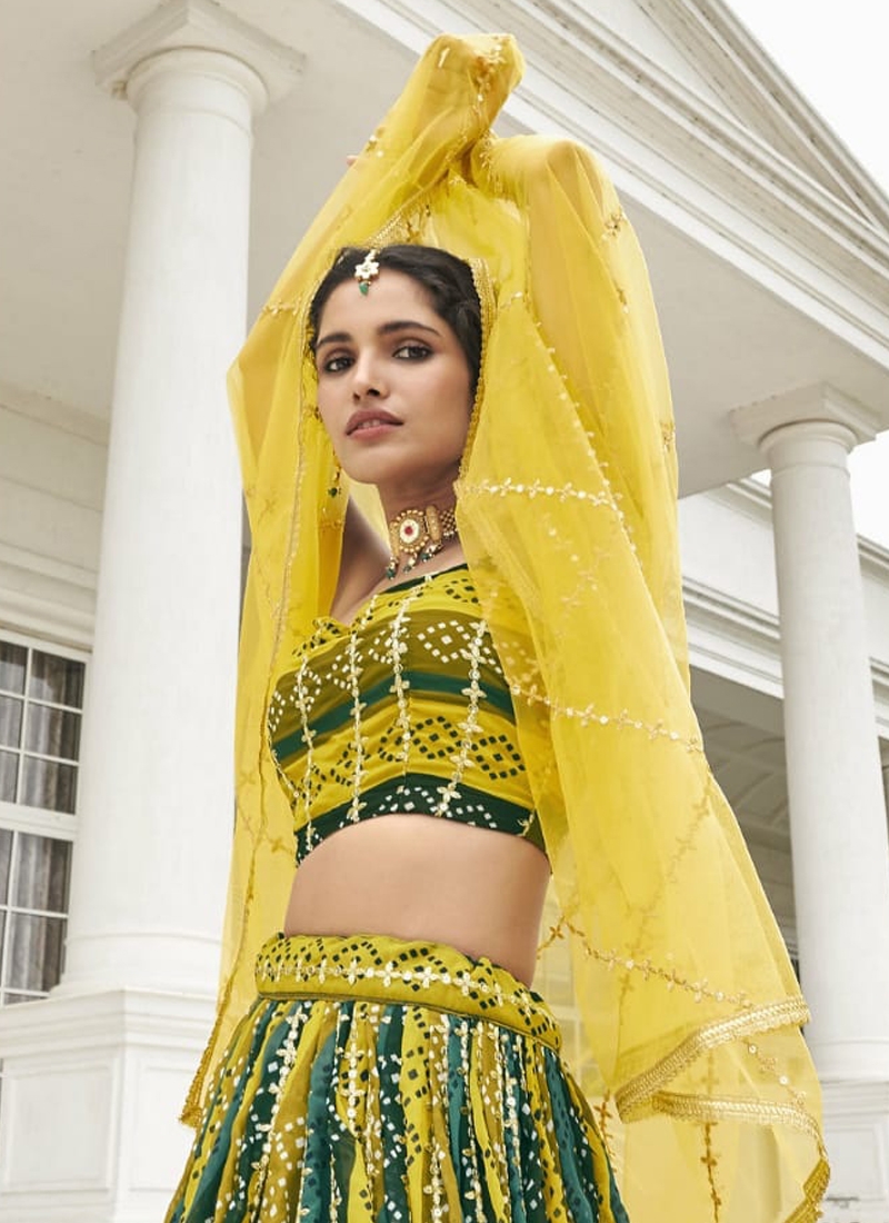 Georgette Fabric Amazing Digital Printed Lehenga in Yellow