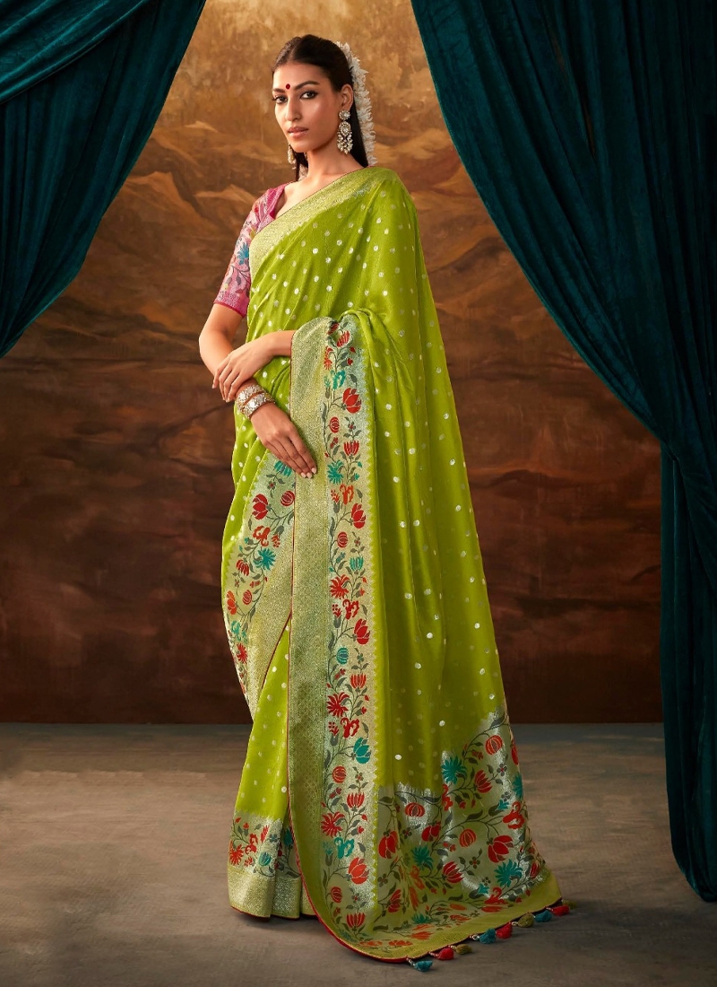 Viscose Banarasi dola silk saree in Light Green