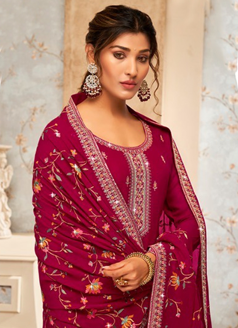 Traditional and trendy plazzo suit set in Dark Pink