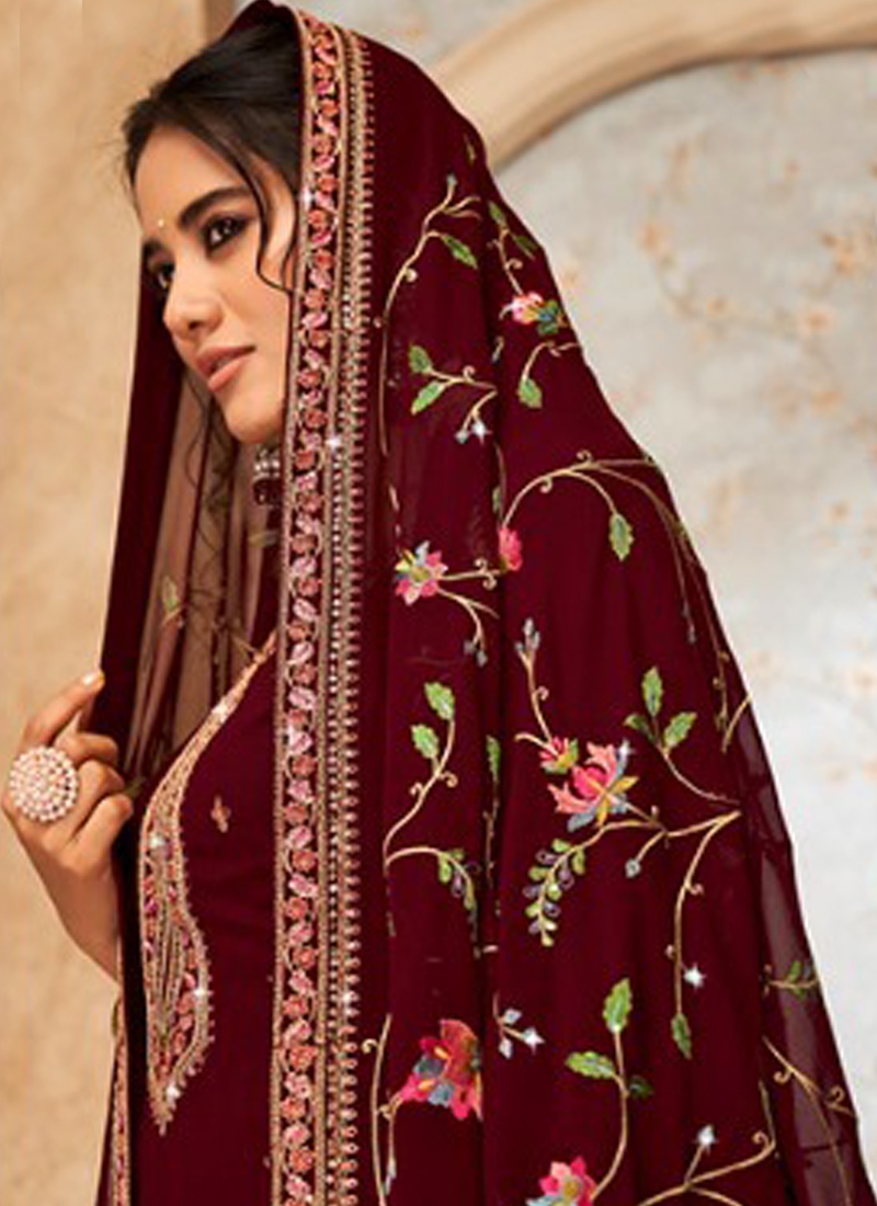 Traditional and trendy plazzo suit set in Maroon