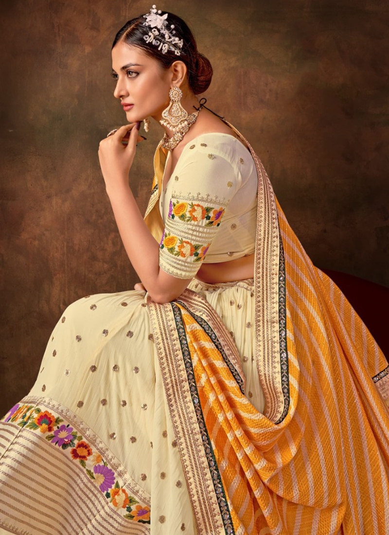 Embroiderd georgette lehenga choli with multi thread work in Off white