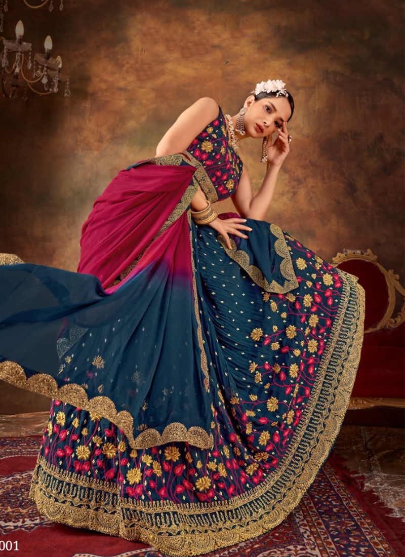 Embroiderd georgette beautiful lehenga in Blue