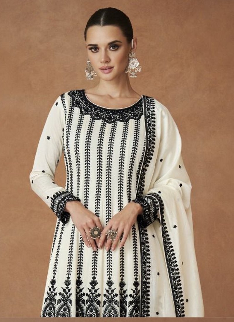 Designer chinon sharara set with hand embroidery in White