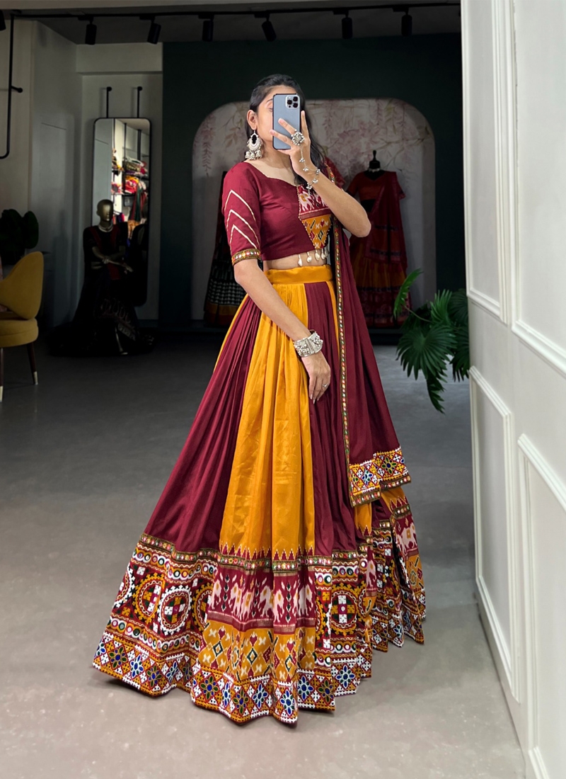 Navratri special lehenga choli with real mirror work in yellow