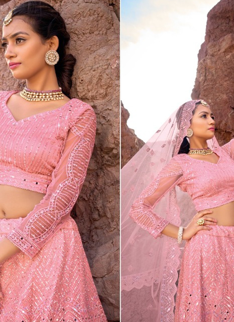 Amazing sequin net lehenga with mirror wok in baby pink