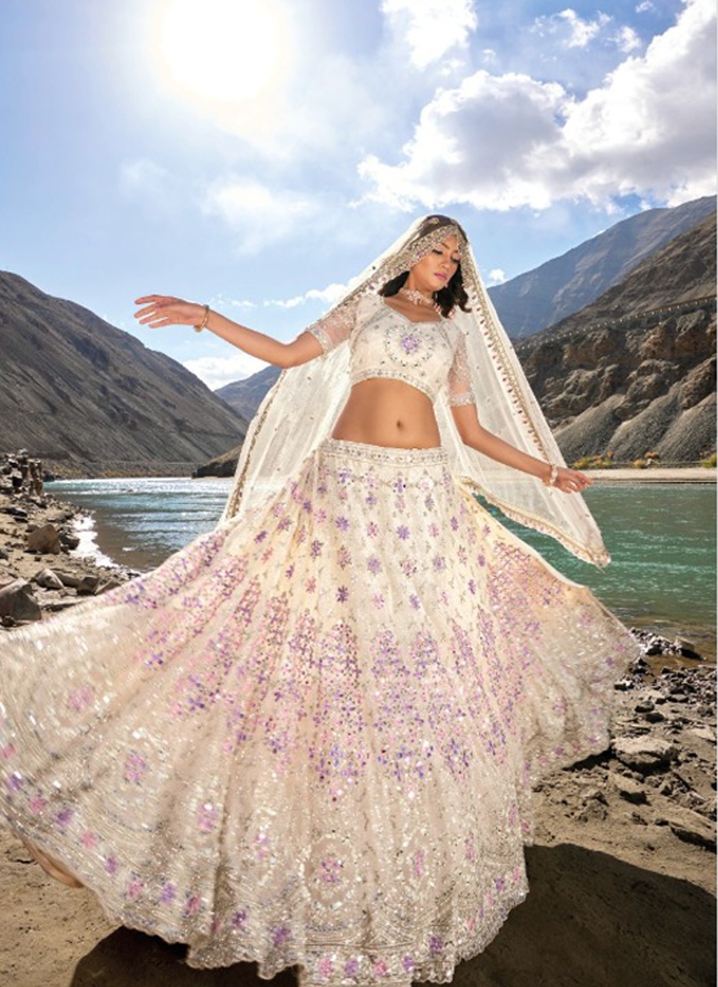 Amazing sequin net lehenga with mirror wok in white