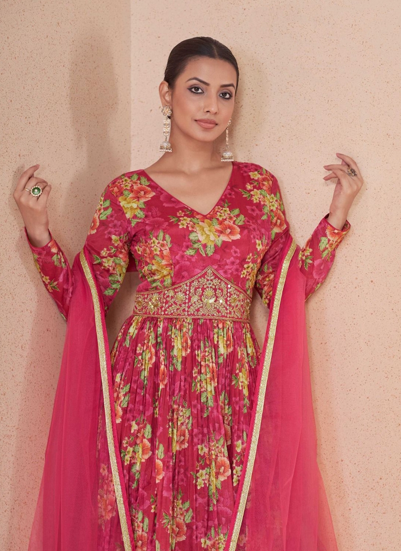 New floral digital printed anarkali suit set in pink