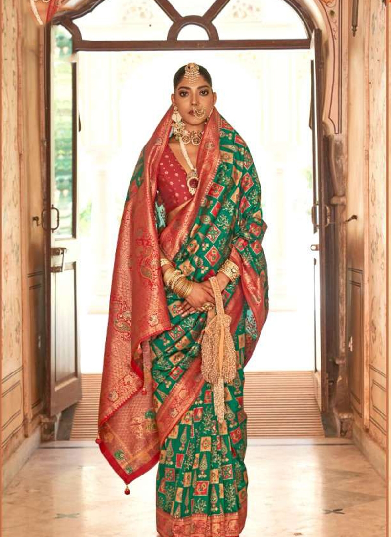 New exquisite banarasi silk saree with traditional design in dark green