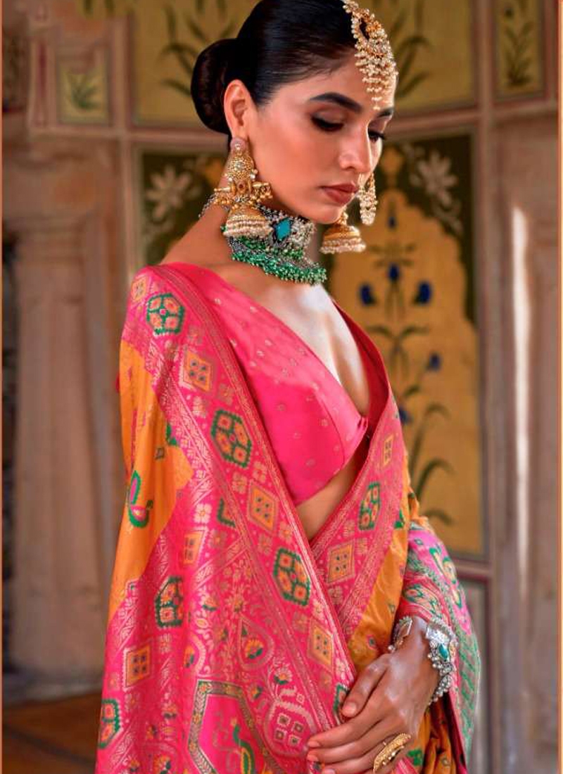 New exquisite banarasi silk saree with traditional design in orange