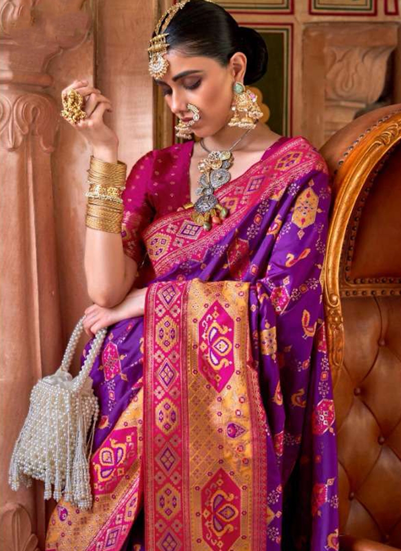 New exquisite banarasi silk saree with traditional design in purple
