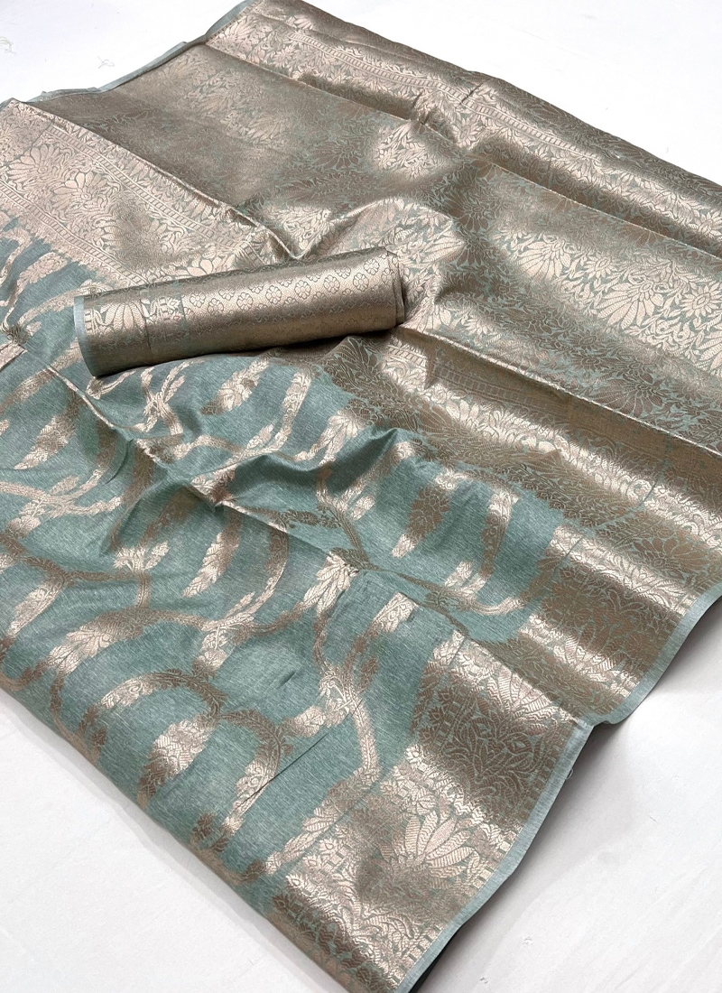 New jacquard pattern saree in light blue