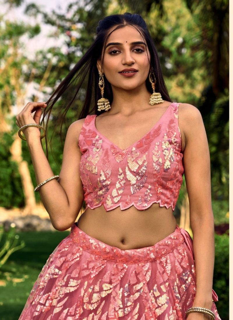 Heavy embroidered bridal lehenga in pink