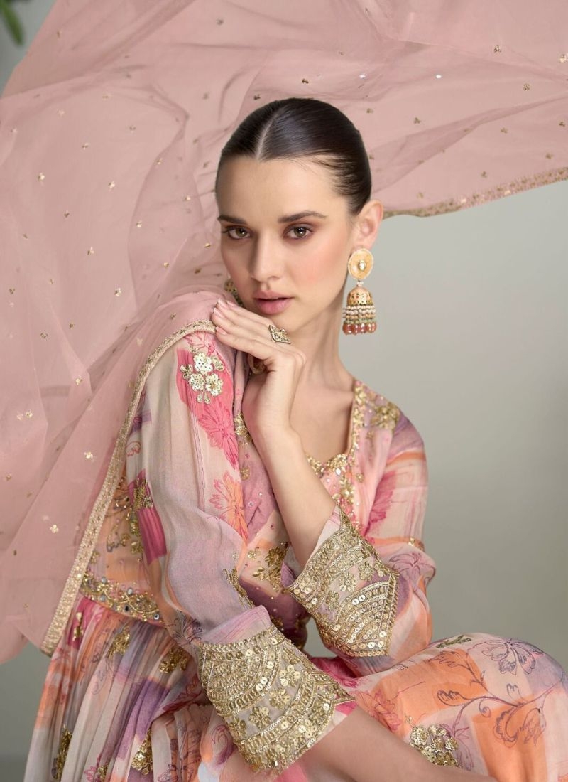 Beautiful digital printed anarkali suit in baby pink