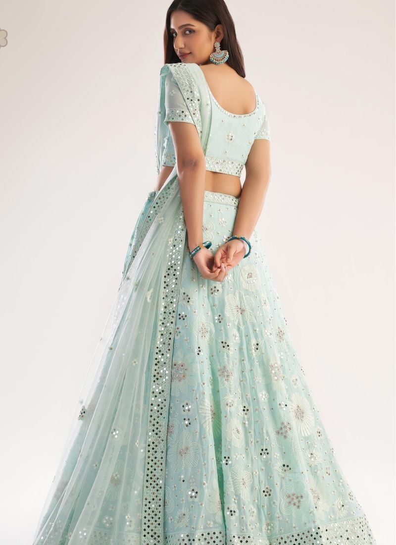 Premium silky georgette lehenga choli in light blue