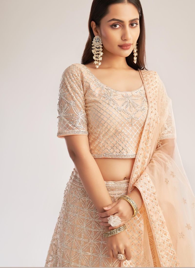 Premium silky georgette lehenga choli in peach pink