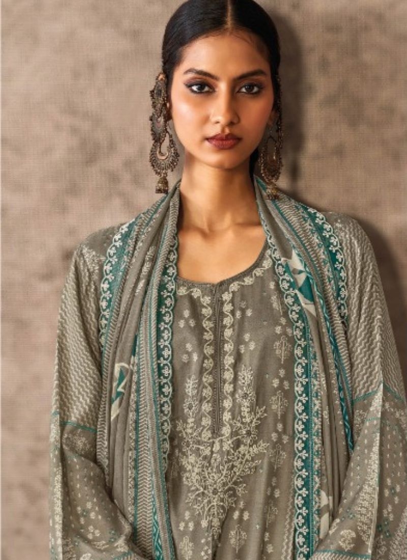 Stunning pure muslin palazzo suit with digital printing in grey