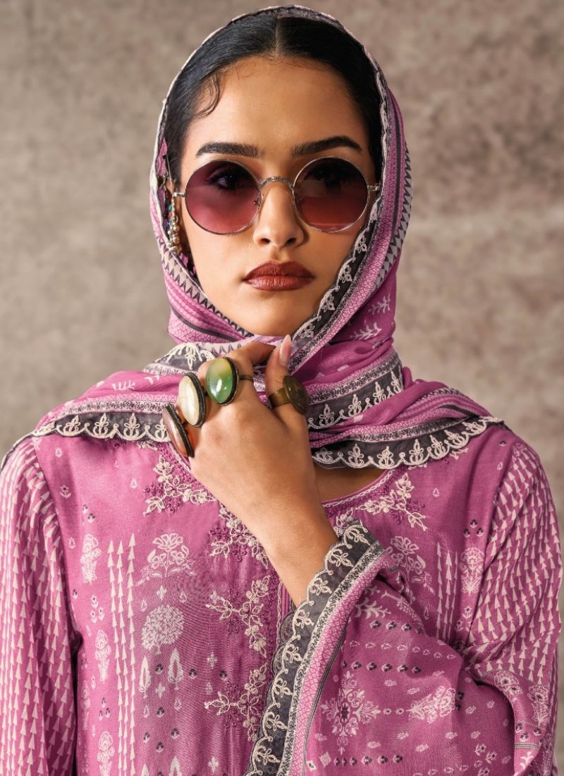 Stunning pure muslin palazzo suit with digital printing in pink