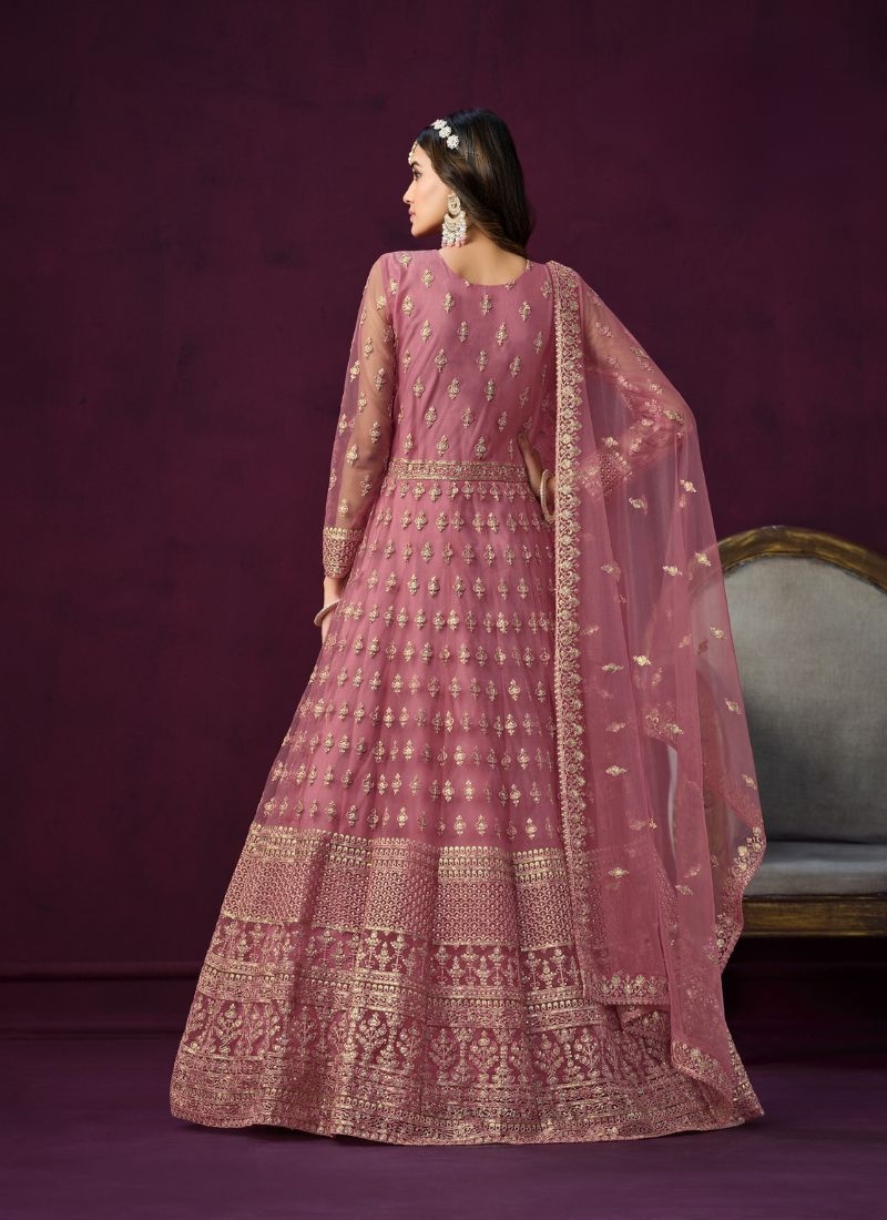 Exquisite anarkali suit with embroidered dupatta in pink