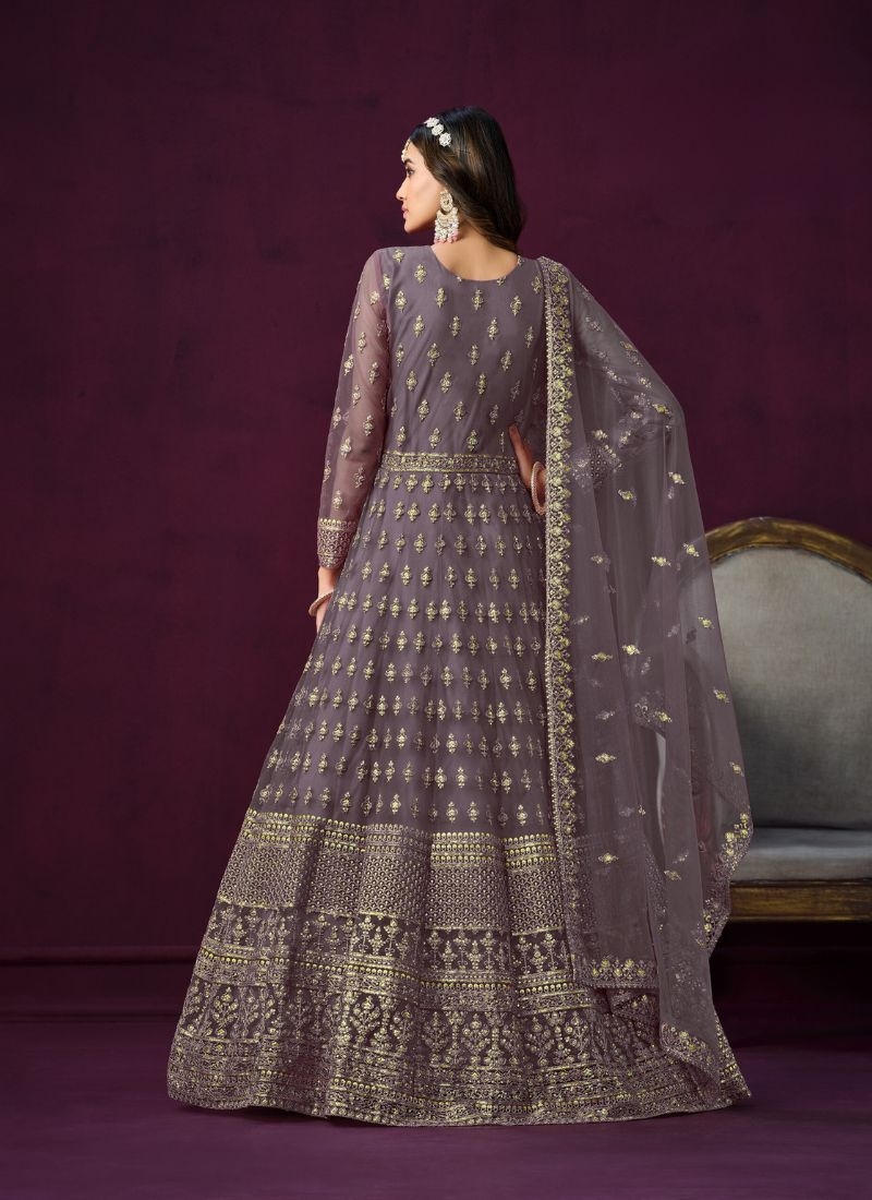 Exquisite anarkali suit with embroidered dupatta in purple