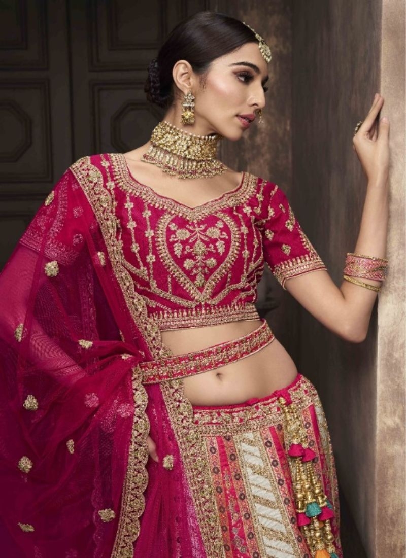 Designer lehenga with beautiful embroidered dupatta in red