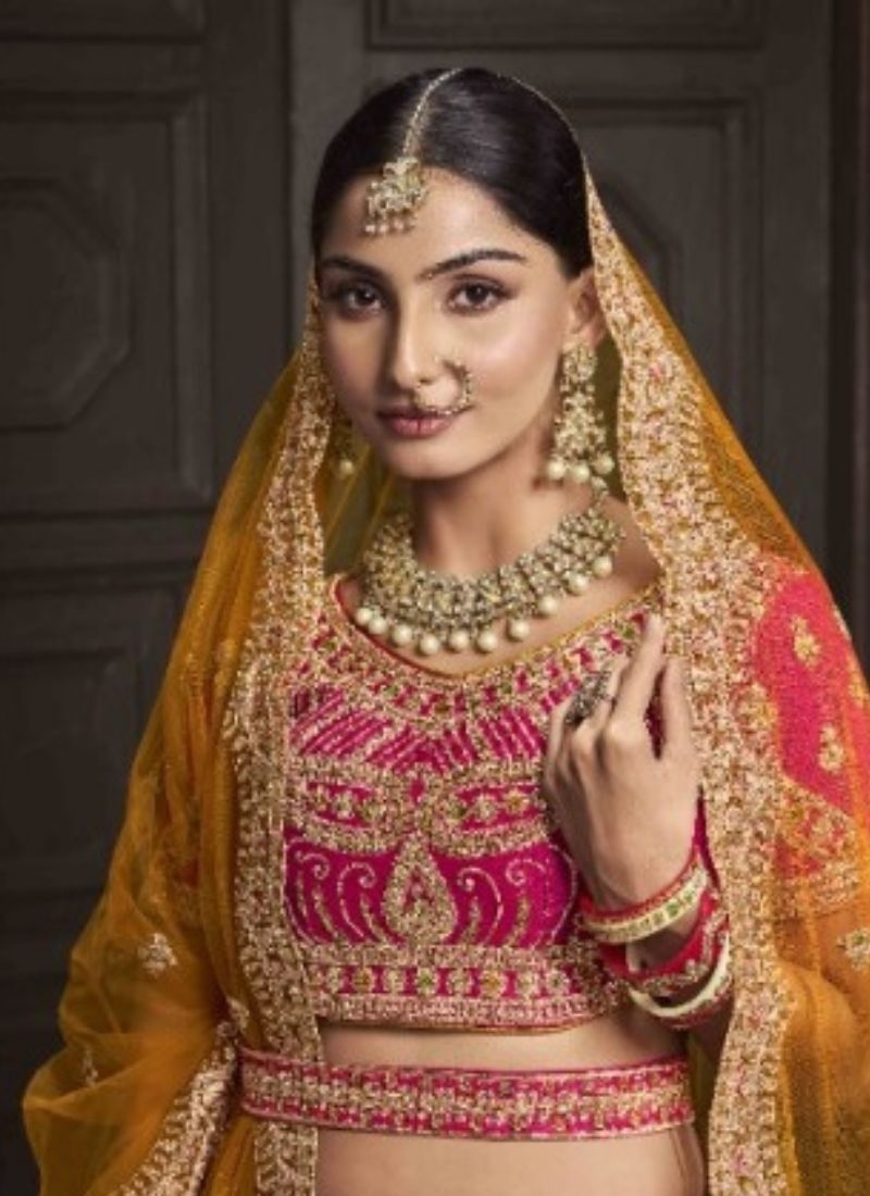 Designer lehenga with beautiful embroidered dupatta in mustard