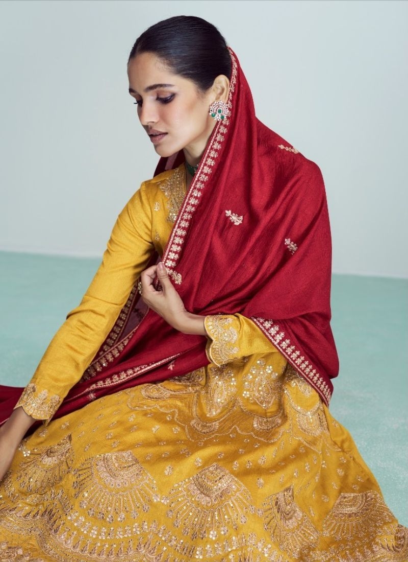 Exquisite salwar suit with embroidered dupatta in yellow