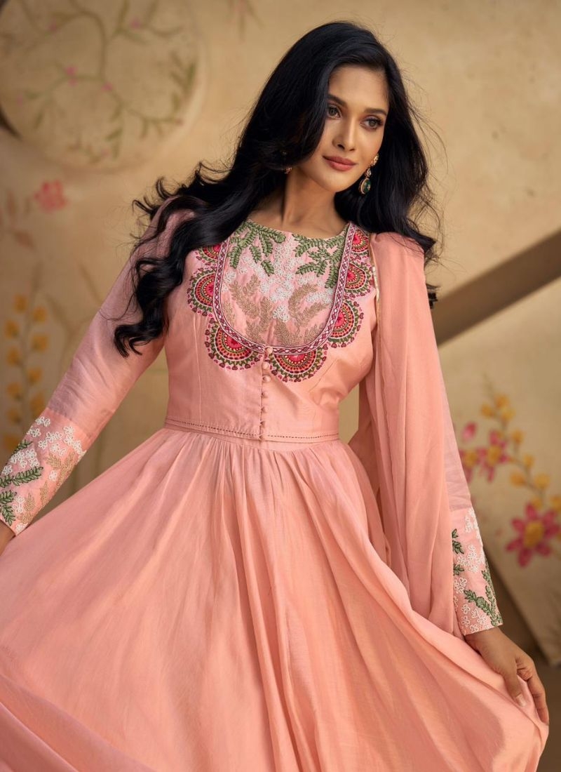 Beautiful silk pant suit with embroidered dupatta in pink