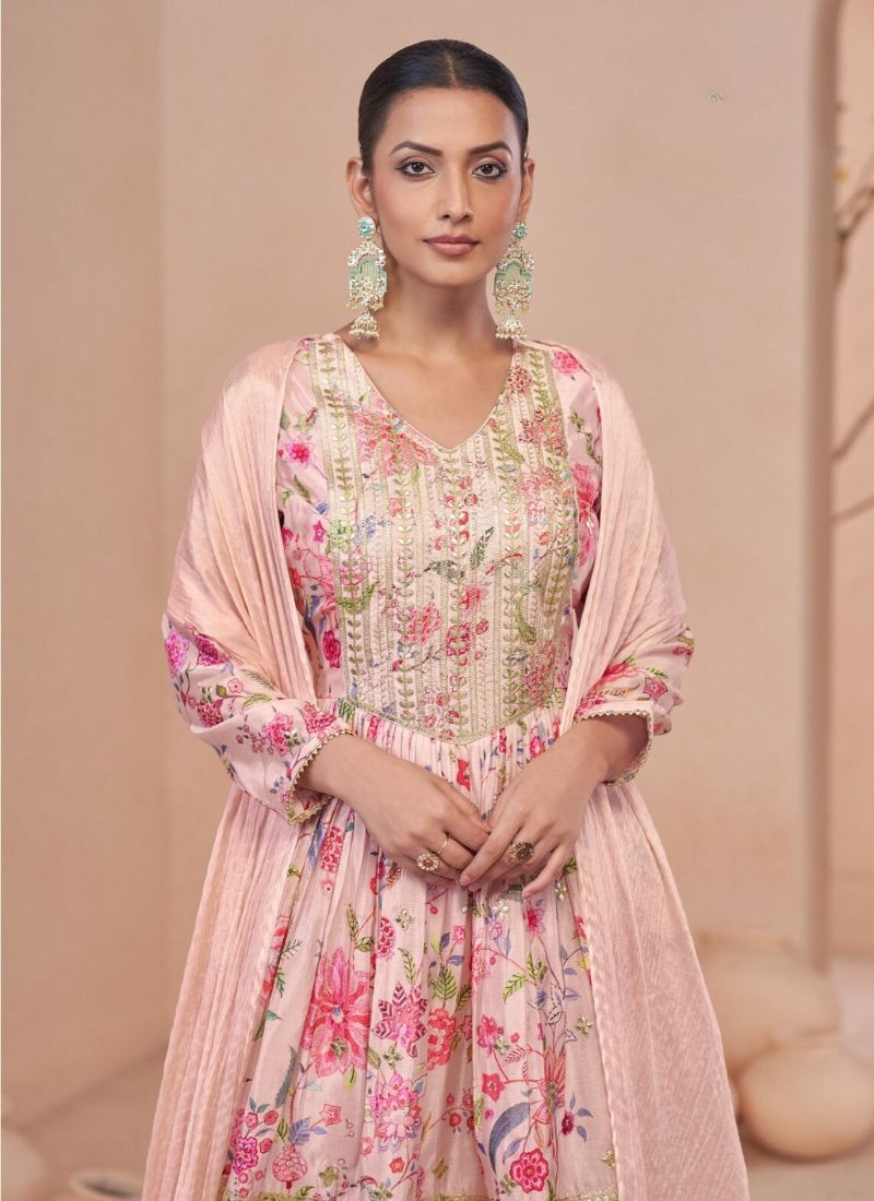 Designer sharara suit with floral printing in pink