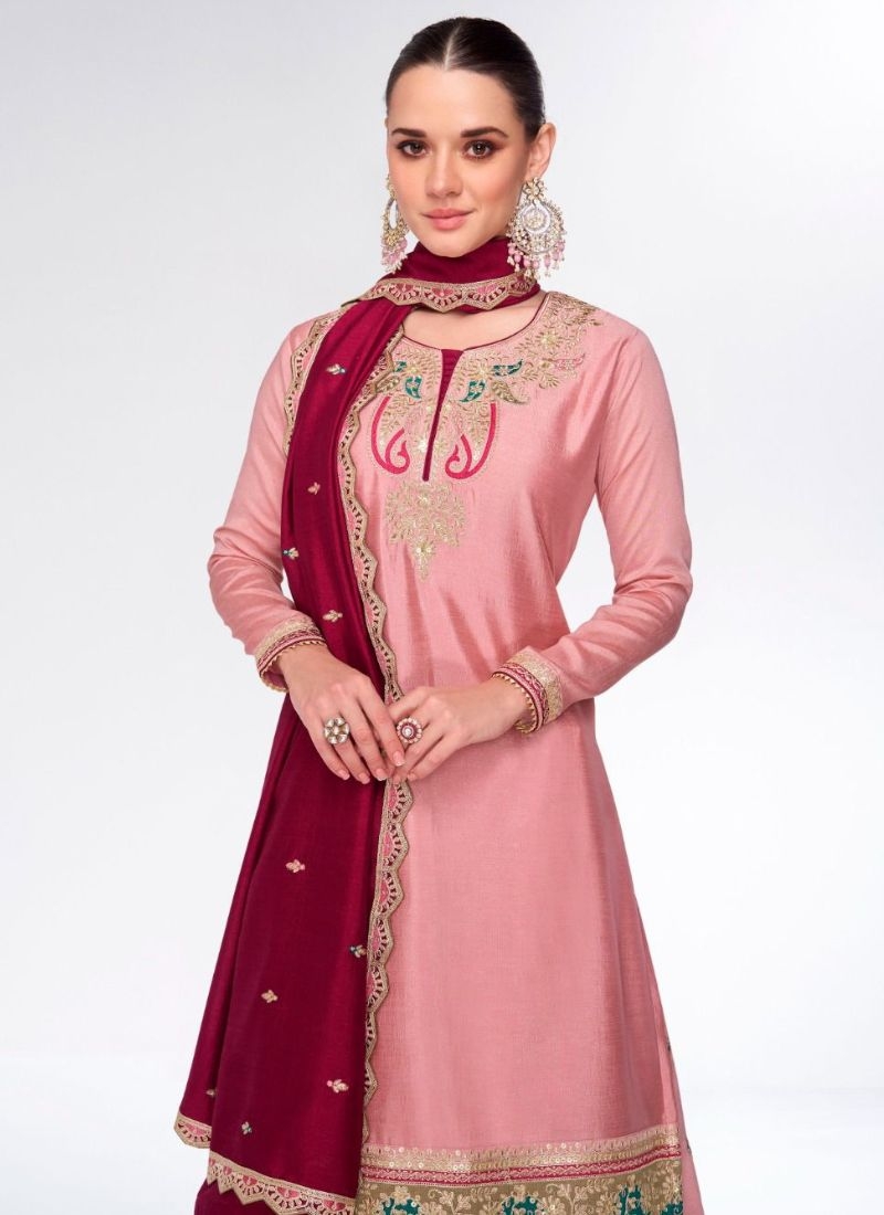 Beautiful sharara suit with heavy embroidery in pink