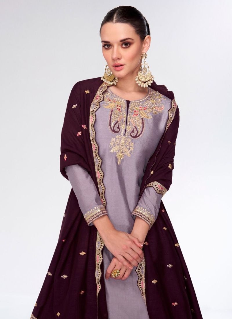 Beautiful sharara suit with heavy embroidery in purple
