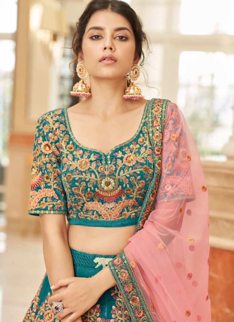 Beautiful lehenga with embroidered dupatta in blue
