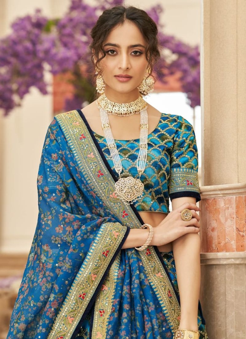 Beautiful lehenga with embroidered dupatta in sky blue
