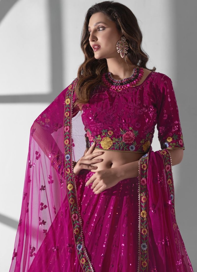 Beautiful multi-embroidered georgette lehenga in pink