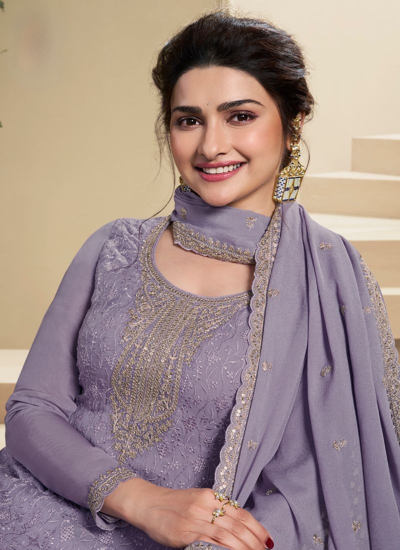 Stunning embroidered kurta pant suit with designer dupatta in purple