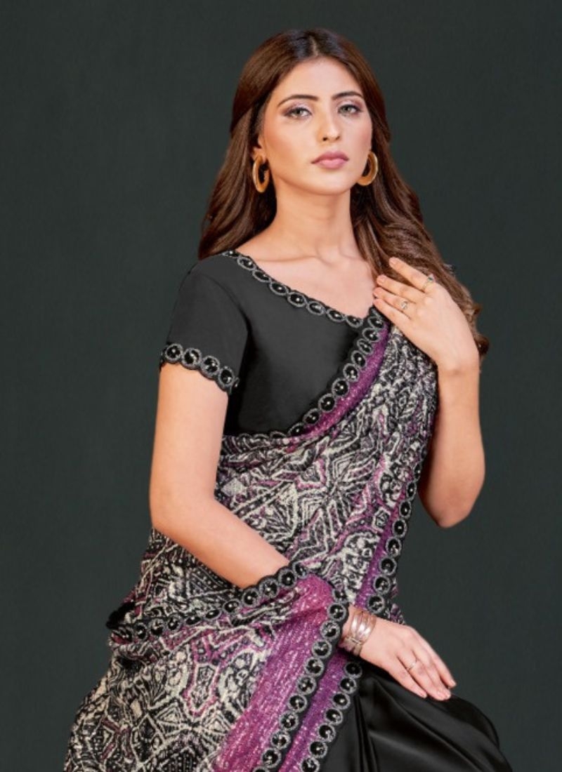 Designer embroidered silk saree in black