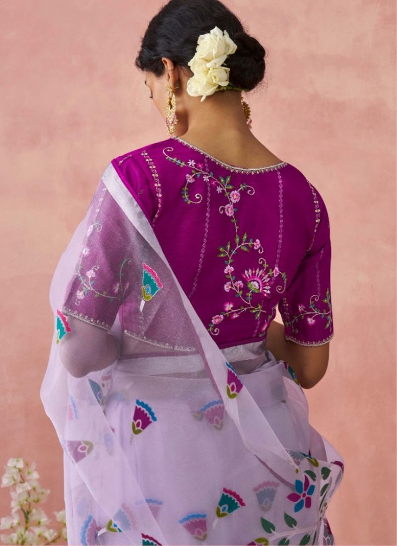 Beautiful digital printing organza saree  in purple