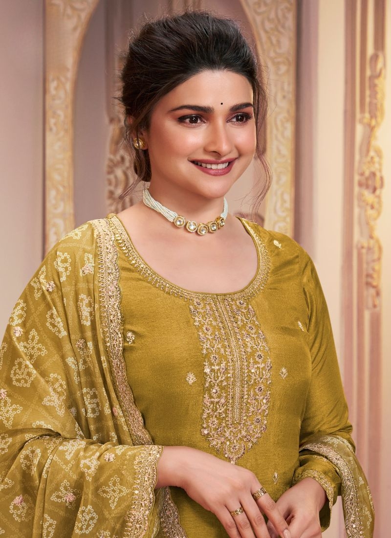 Exquisite embroidered georgette kurta pant suit & dupatta in yellow