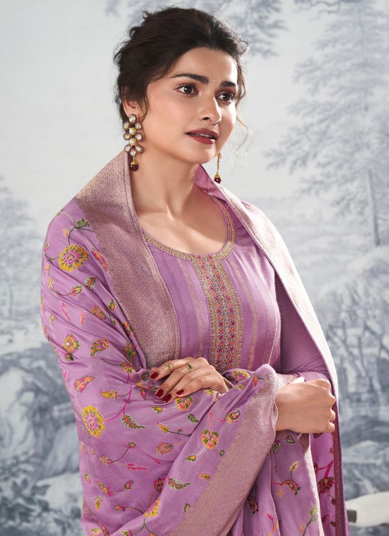 Trendy jacquard printed pant suit & dupatta in pink