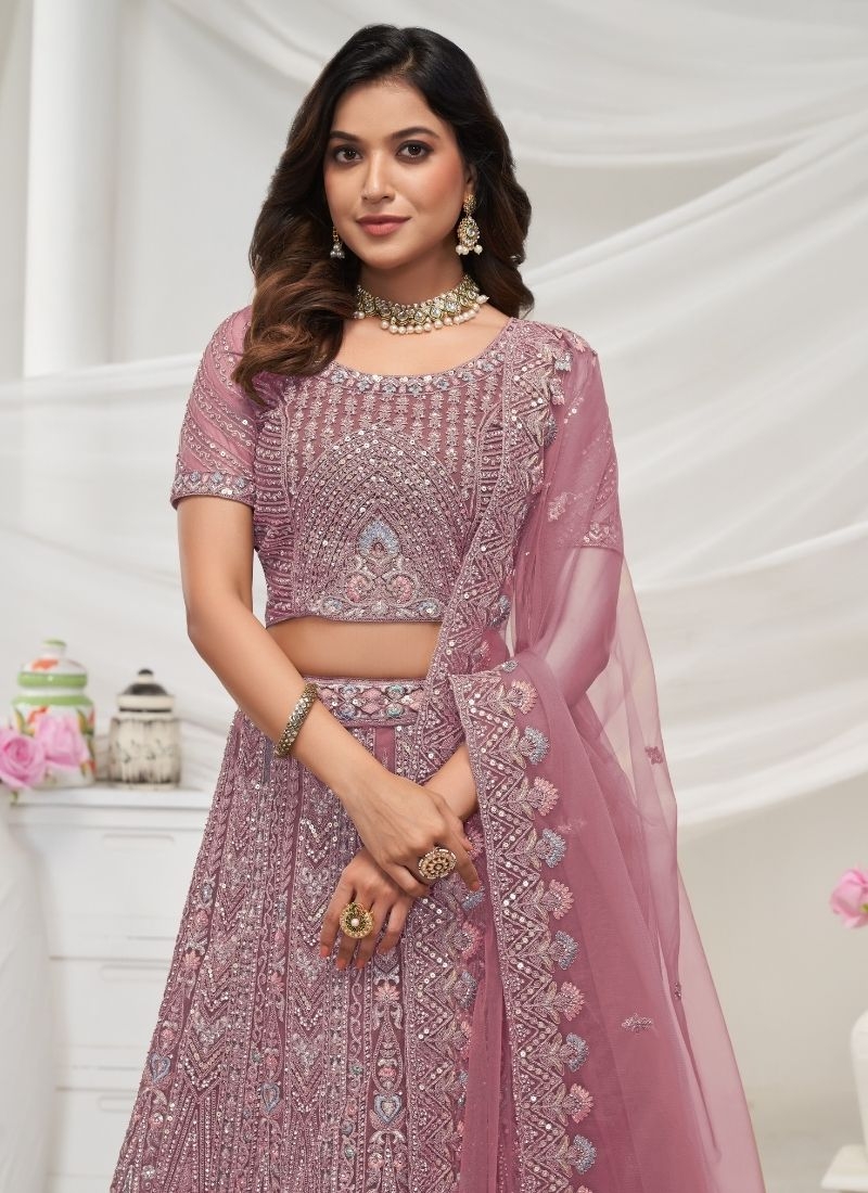 Designer Pattern beautiful sequin and  Zari work bridal lehenga in dark pink