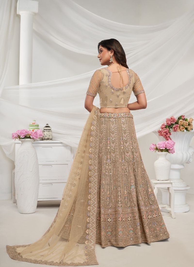 Designer Pattern beautiful sequin and  Zari work bridal lehenga in beige