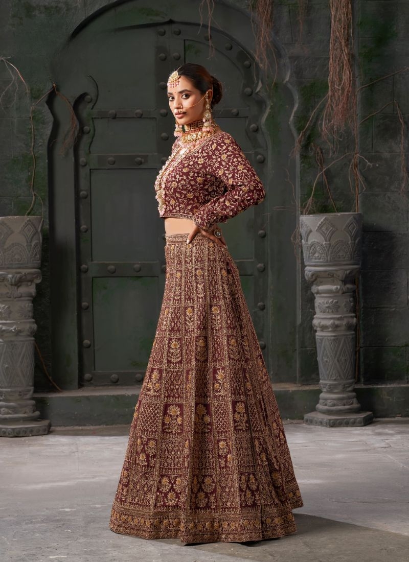 Premium embroidered georgette lehenga choli in maroon