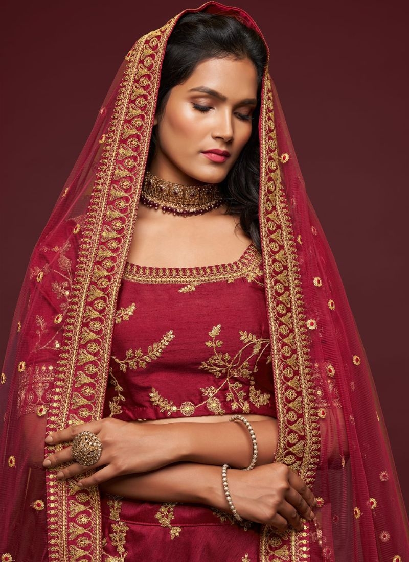 Beautiful embroidered georgette lehenga choli in maroon